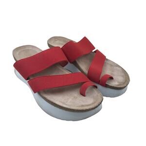 Munro Aries II Women's Platform Slide Sandals Stretchy Coral Red Toe Loop 6M